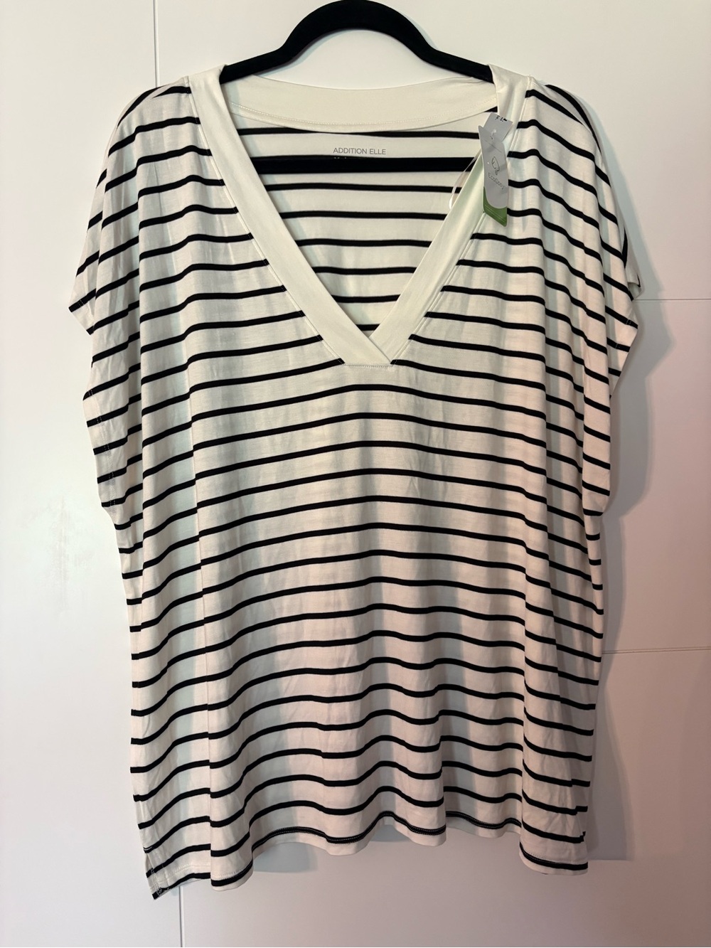 Addition Elle White and Black Striped V-Neck Tee